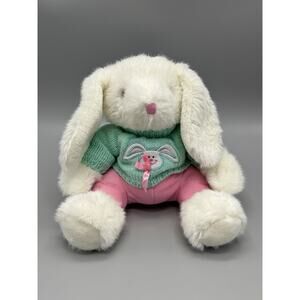 MTY International Plush White Bunny Rabbit In Sweater & Pink Bottom 10”
